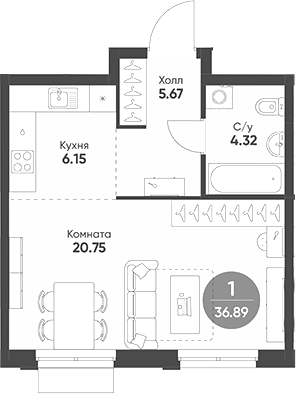 Планировка — Rauta, Студия, 37 м²