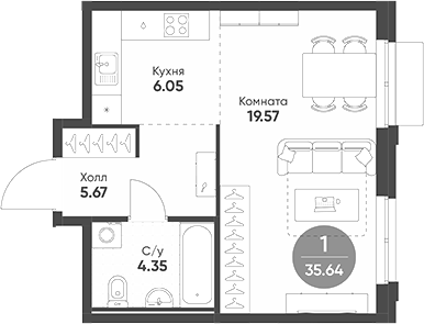Планировка — Rauta, Студия, 36 м²