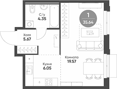Планировка — Rauta, Студия, 36 м²