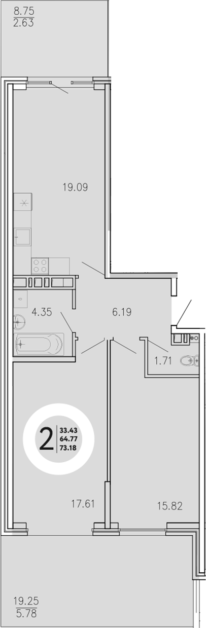Планировка — Просторы Крыма, 2-комн., 65 м²