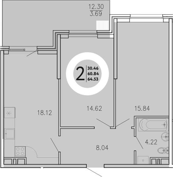 Планировка — Просторы Крыма, 2-комн., 61 м²