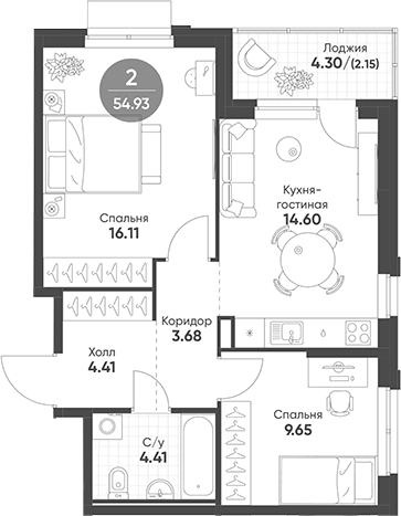 Планировка — Rauta, 2-комн., 53 м²
