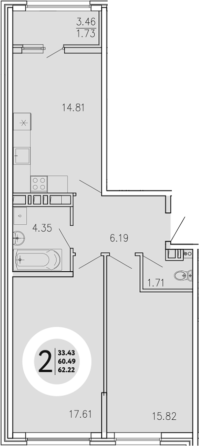 Планировка — Просторы Крыма, 2-комн., 60 м²