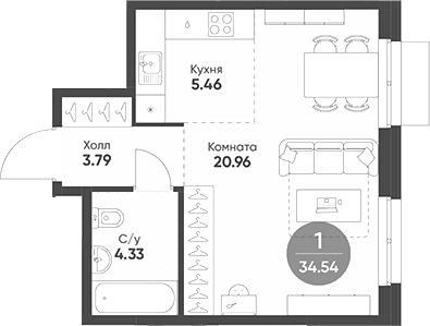Планировка — Rauta, Студия, 35 м²