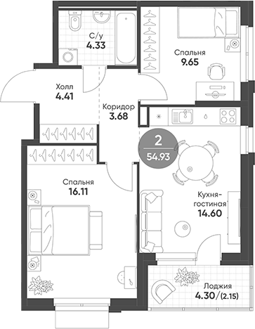 Планировка — Rauta, 2-комн., 53 м²