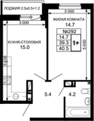 Планировка — Дыхание (АСК), 2-комн., 40 м²