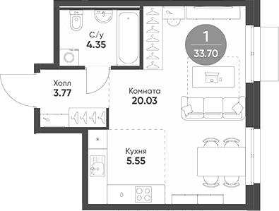 Планировка — Rauta, Студия, 34 м²