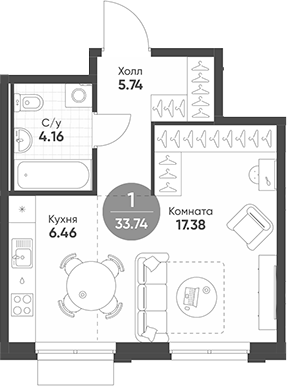 Планировка — Rauta, Студия, 34 м²