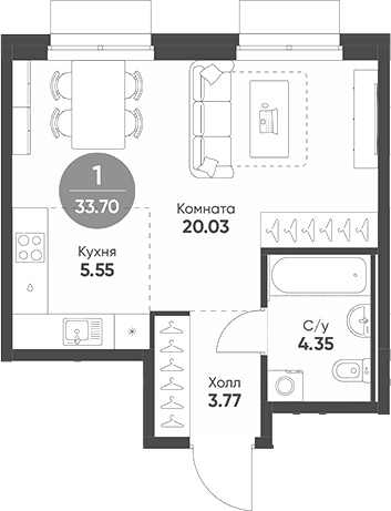 Планировка — Rauta, Студия, 34 м²