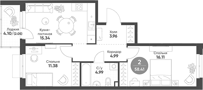 Планировка — Rauta, 2-комн., 56 м²