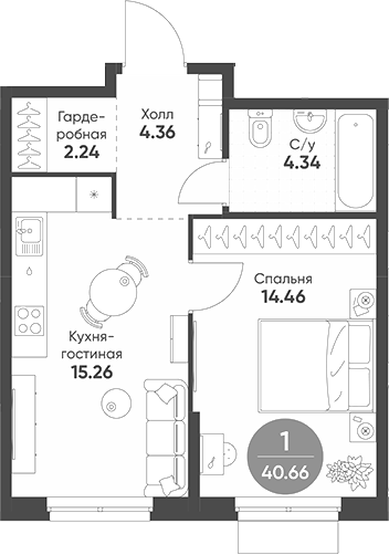 Планировка — Rauta, 1-комн., 41 м²