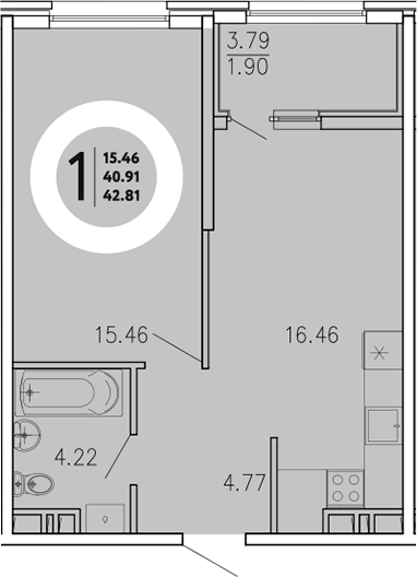 Планировка — Просторы Крыма, 1-комн., 41 м²