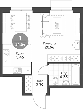 Планировка — Rauta, Студия, 35 м²