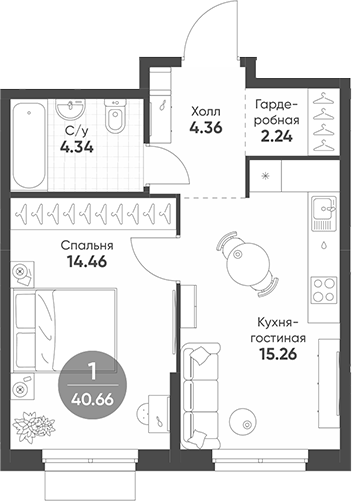 Планировка — Rauta, 1-комн., 41 м²