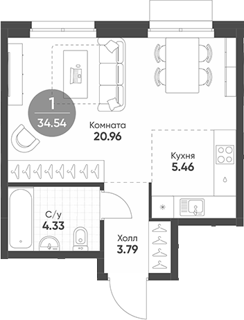 Планировка — Rauta, Студия, 35 м²