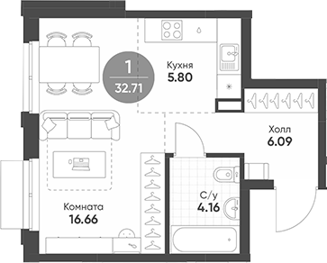 Планировка — Rauta, Студия, 33 м²