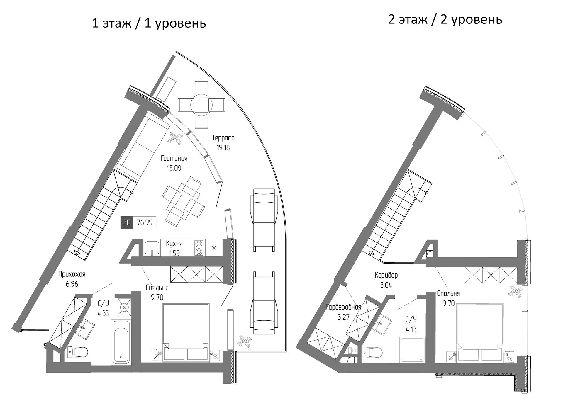 Планировка — Крымская Резиденция, 3-комн., 58 м²