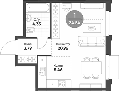 Планировка — Rauta, Студия, 35 м²