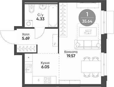 Планировка — Rauta, Студия, 36 м²