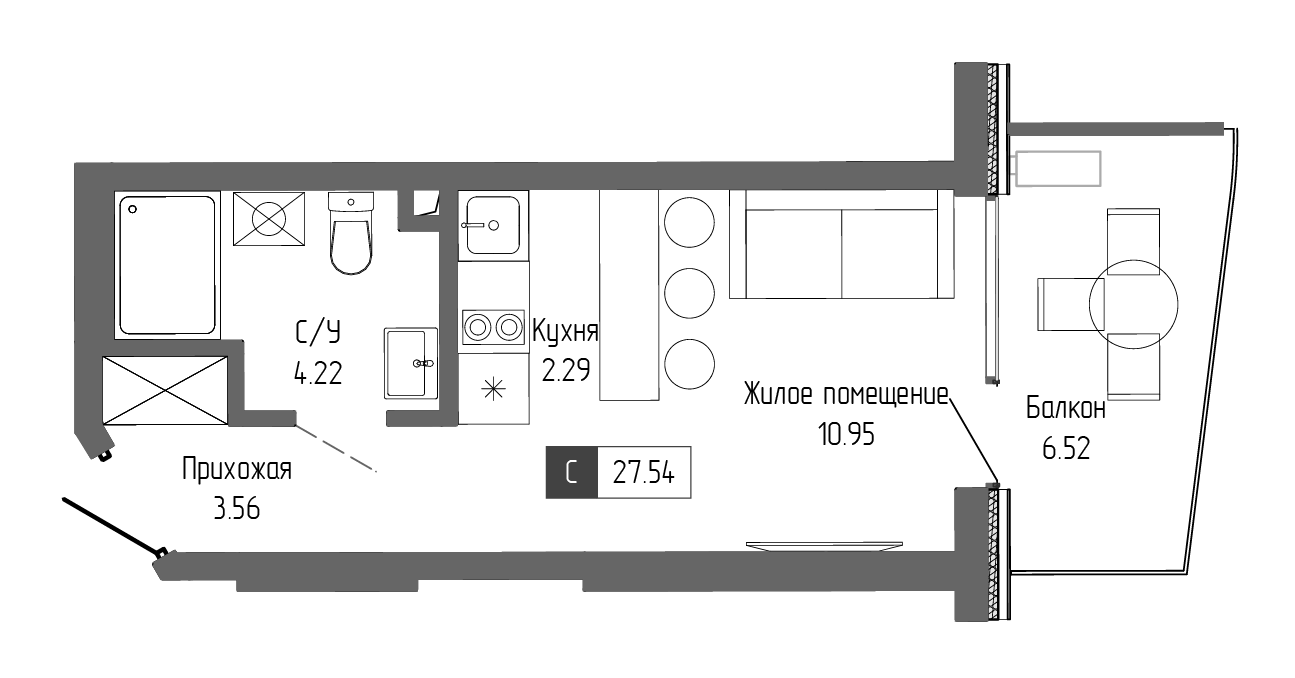 Планировка — Крымская Резиденция, Студия, 21 м²