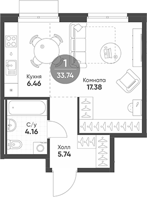 Планировка — Rauta, Студия, 34 м²