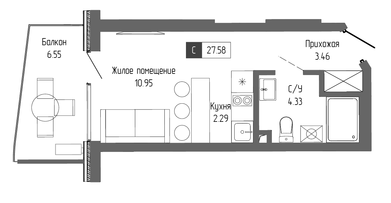 Планировка — Крымская Резиденция, Студия, 21 м²