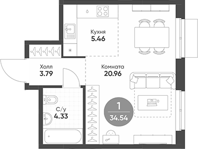 Планировка — Rauta, Студия, 35 м²