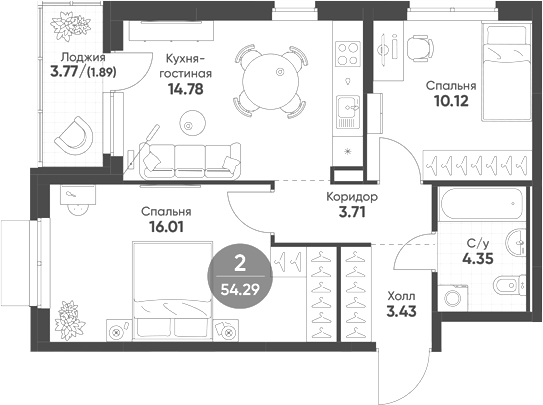 Планировка — Rauta, 2-комн., 52 м²