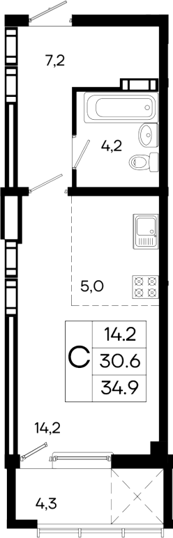 Планировка — Моне, Студия, 31 м²