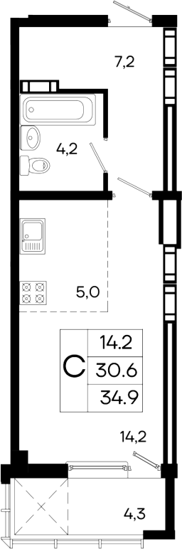 Планировка — Моне, Студия, 31 м²