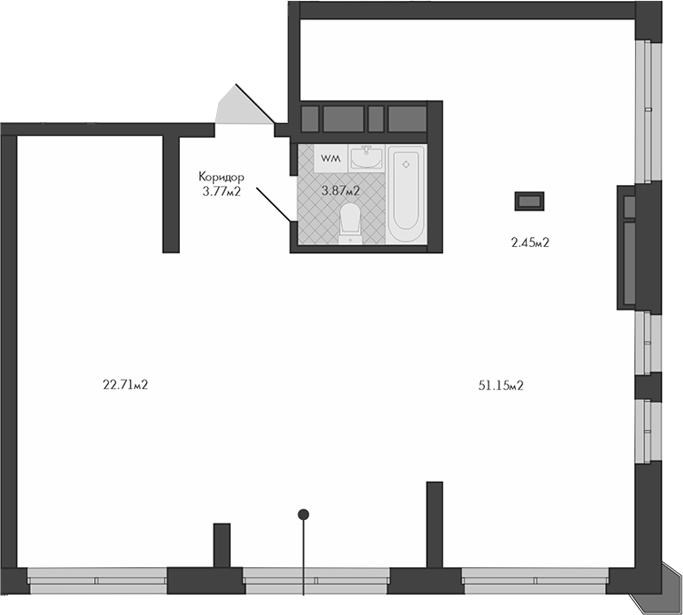 Планировка — Маяковка, 1-комн., 84 м²