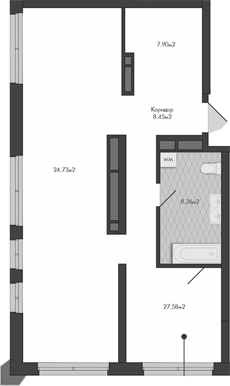 Планировка — Маяковка, 1-комн., 77 м²