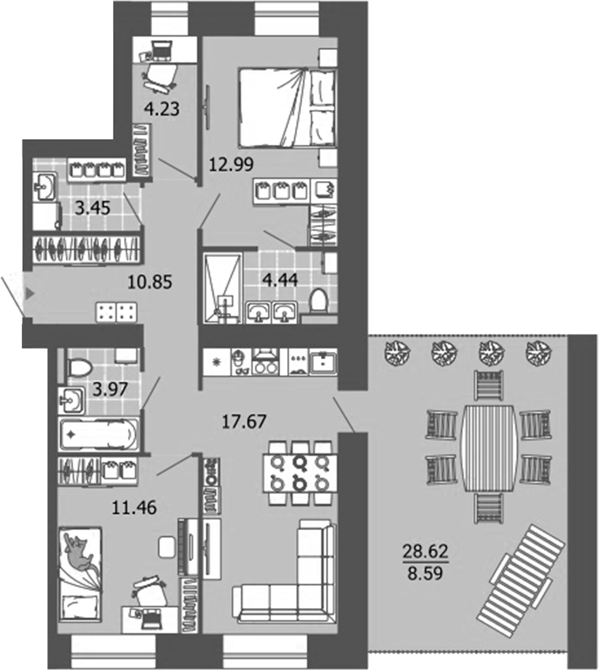 Планировка — Лес, 3-комн., 69 м²