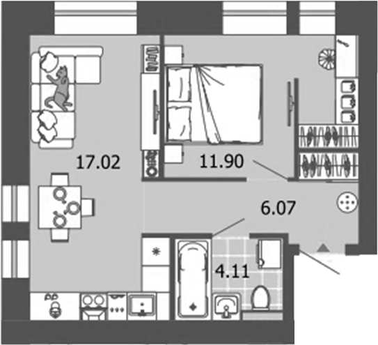 Планировка — Лес, 2-комн., 39 м²