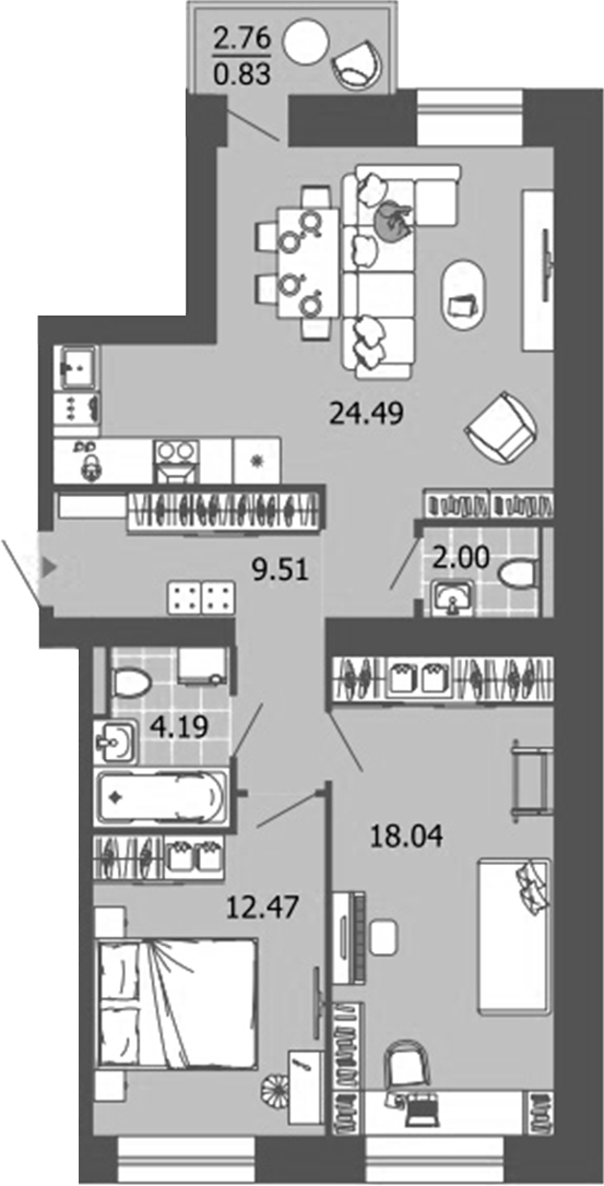Планировка — Лес, 3-комн., 71 м²