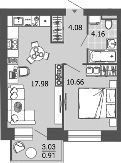 Планировка — Лес, 2-комн., 37 м²