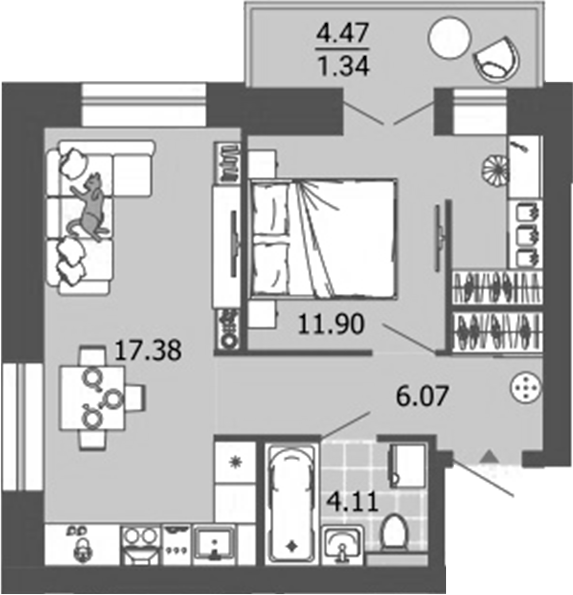 Планировка — Лес, 2-комн., 39 м²