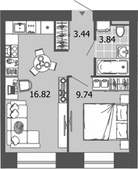 Планировка — Лес, 2-комн., 34 м²