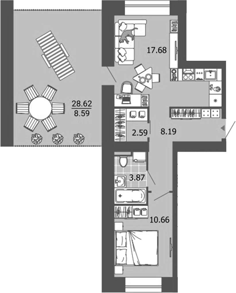 Планировка — Лес, 2-комн., 43 м²