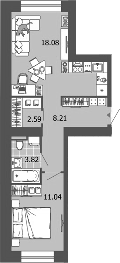 Планировка — Лес, 2-комн., 44 м²