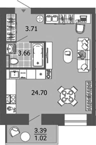 Планировка — Лес, Студия, 32 м²