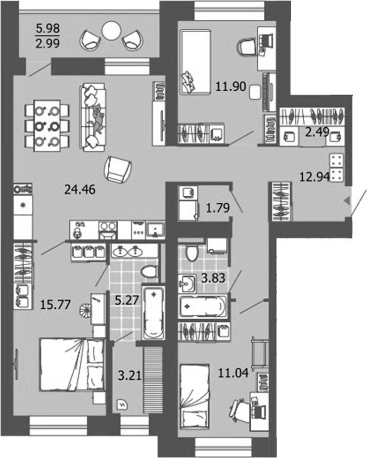 Планировка — Лес, 4-комн., 93 м²