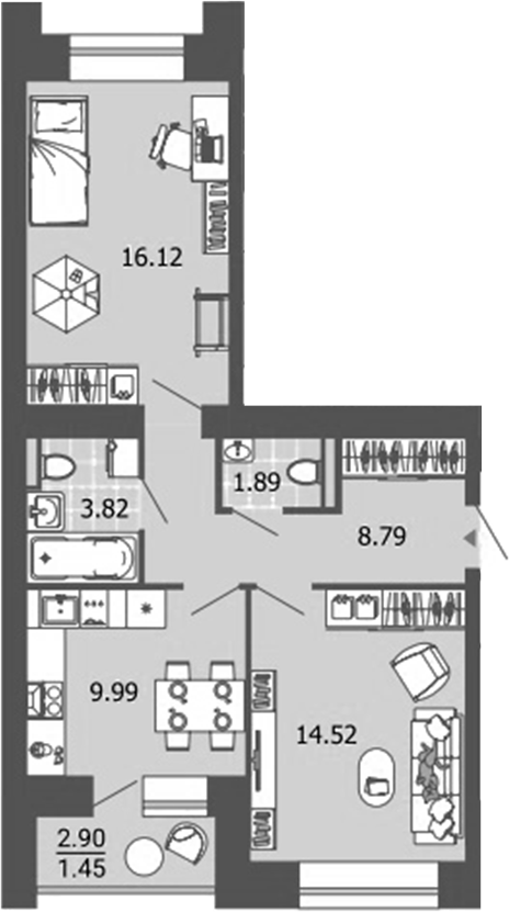 Планировка — Лес, 2-комн., 55 м²