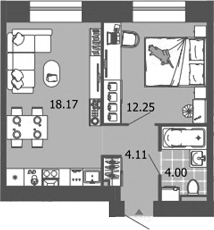 Планировка — Лес, 2-комн., 39 м²