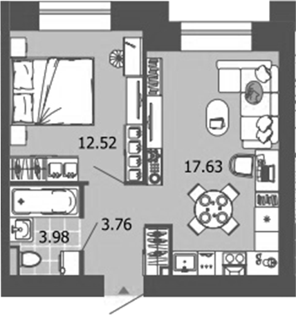 Планировка — Лес, 2-комн., 38 м²