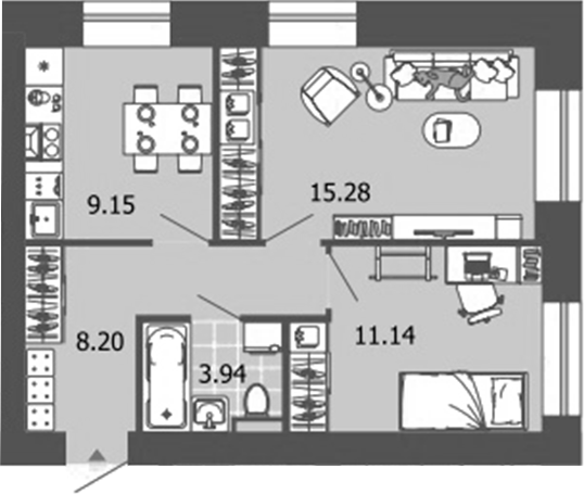 Планировка — Лес, 2-комн., 48 м²