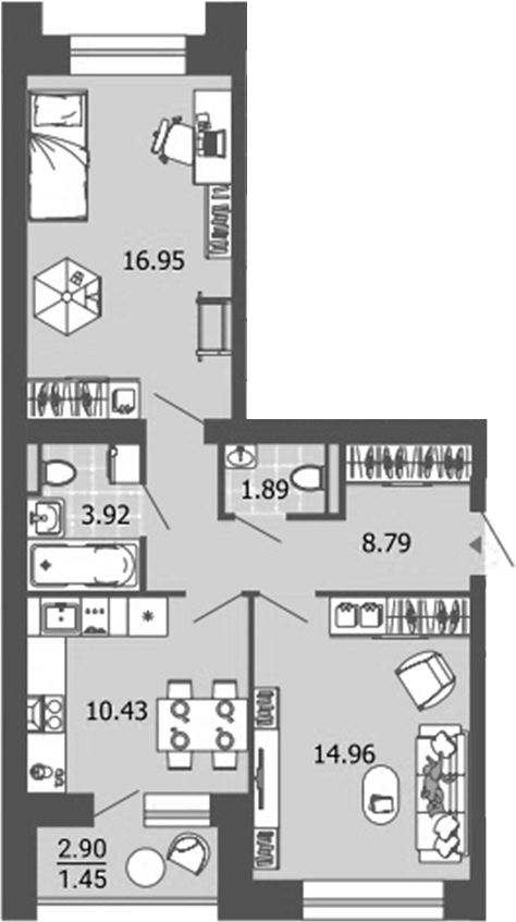Планировка — Лес, 2-комн., 57 м²
