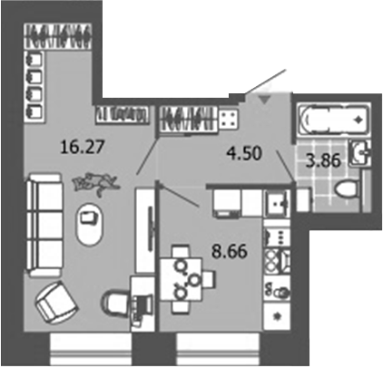Планировка — Лес, 1-комн., 33 м²