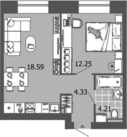 Планировка — Лес, 2-комн., 39 м²