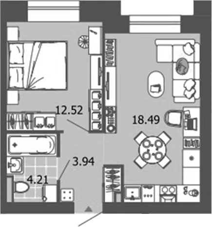 Планировка — Лес, 2-комн., 39 м²